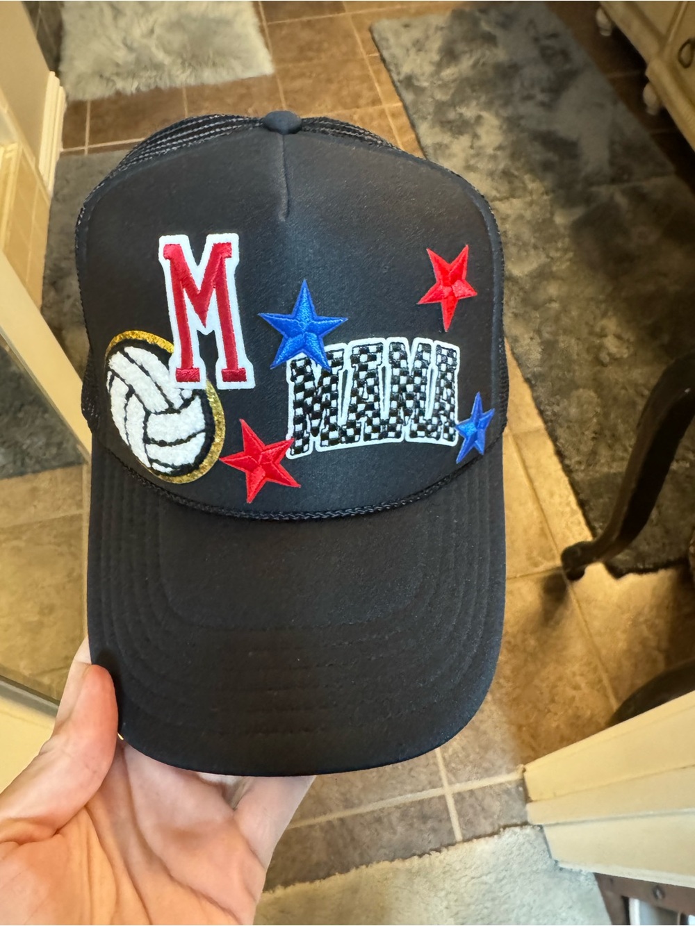 Black Embroidered Stars & Patch Trucker Hat